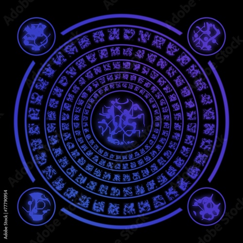 Blue runes on black background