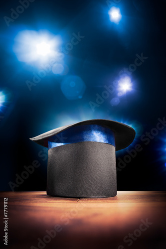 High contrast image of magician hat on a stage