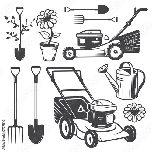 Set of vintage garden designed elements