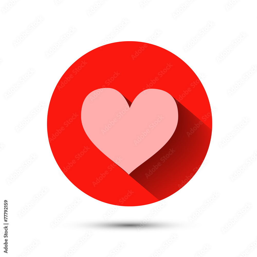 Pink heart icon on red background with shadow Pink heart icon on red background with shadow
