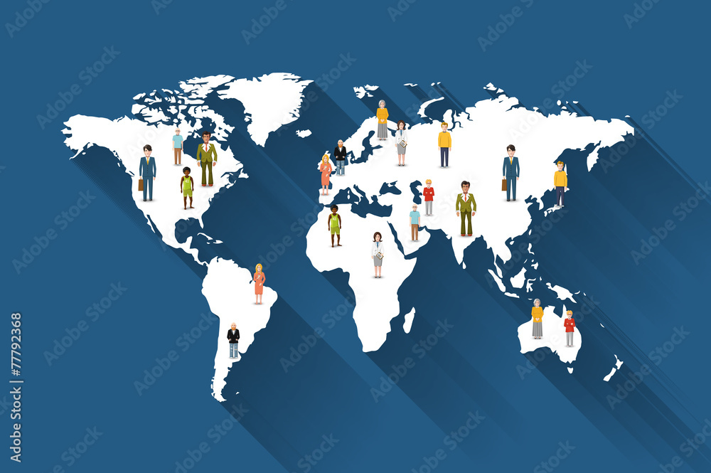 Naklejka premium People from different countries on world map
