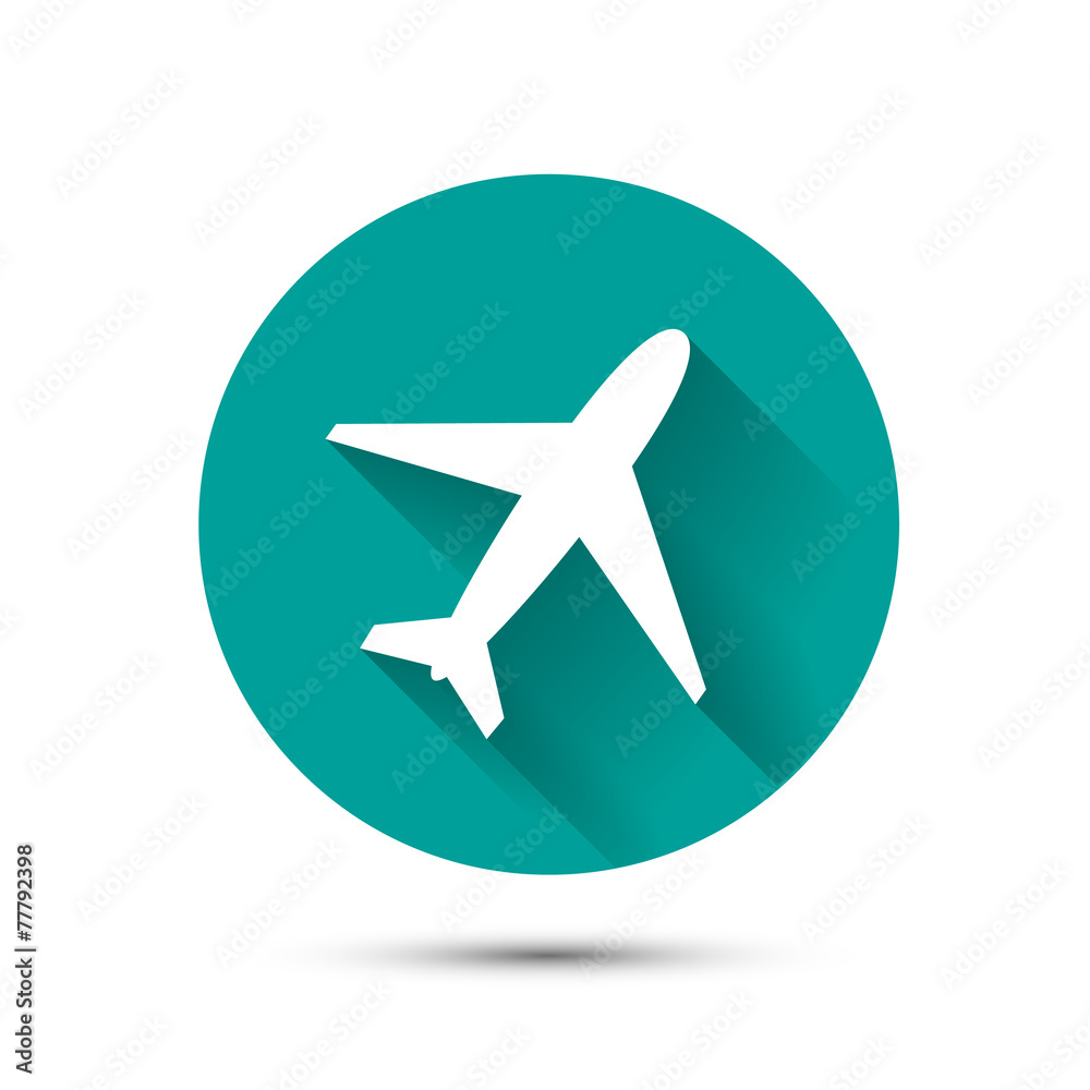 Plane icon on green background with shadow