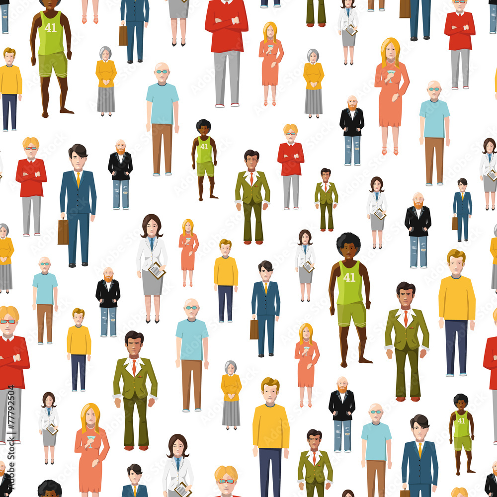 Large group of flat cartoon people. vector seamless pattern
