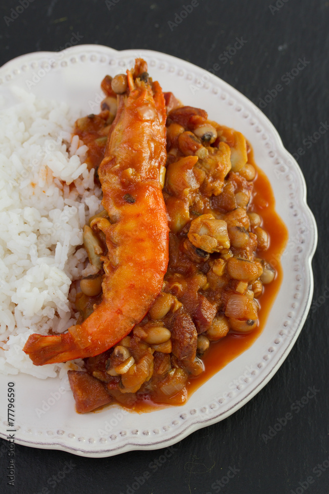 beans with seafood and boiled rice beans with seafood and boiled rice
