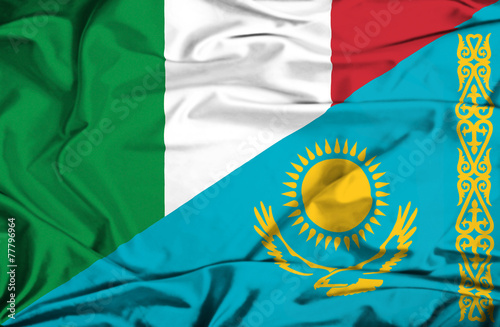Waving flag of Kazakhstan and Italy