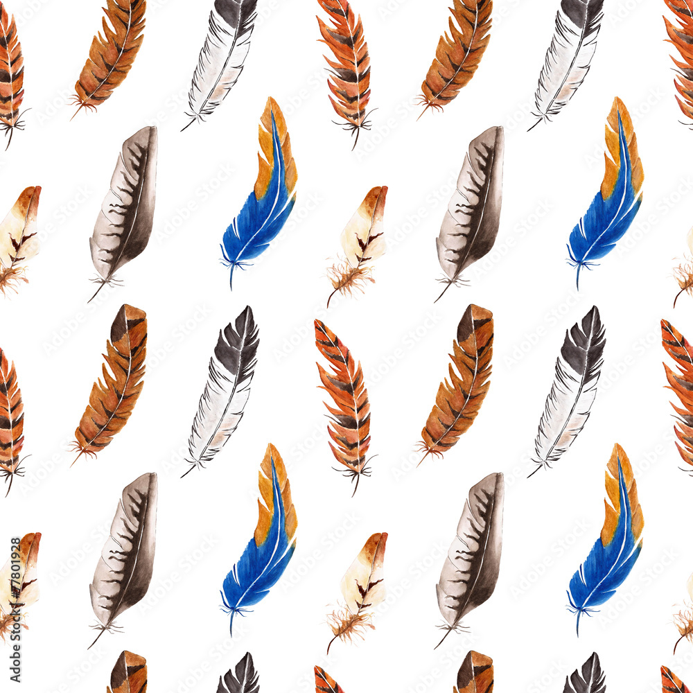 Seamless pattern with feathers. Watercolor illustration. Seamless pattern with feathers. Watercolor illustration.