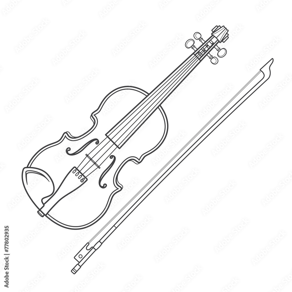 Obraz premium vector grey outline vector violin fiddle bow on white background