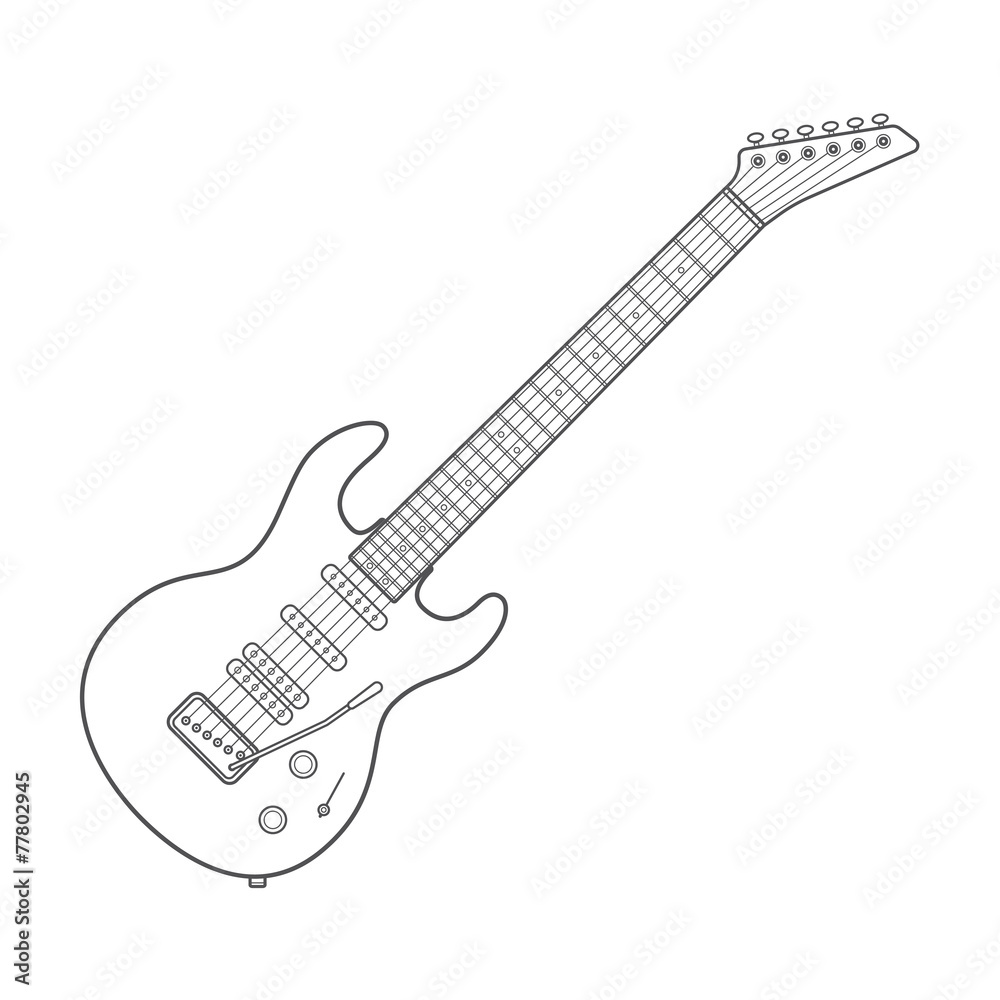 vector dark outline design white electric guitar illustration