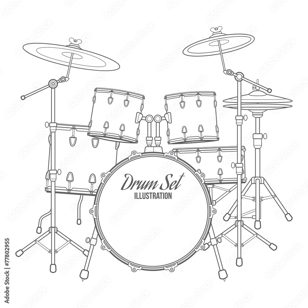 Naklejka premium vector outline drum set on white background