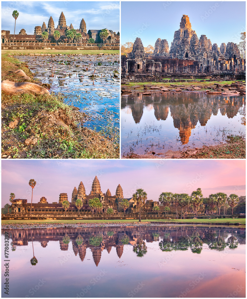 Fototapeta premium Angkor Wat and Bayon temples collage