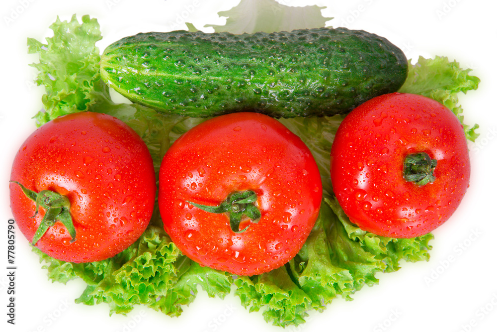 Three tomatoes and cucumber Three tomatoes and cucumber