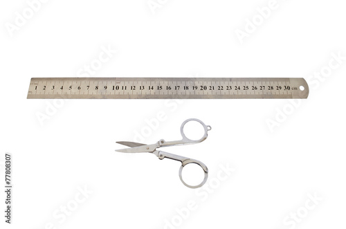 Steel ruler and scissors