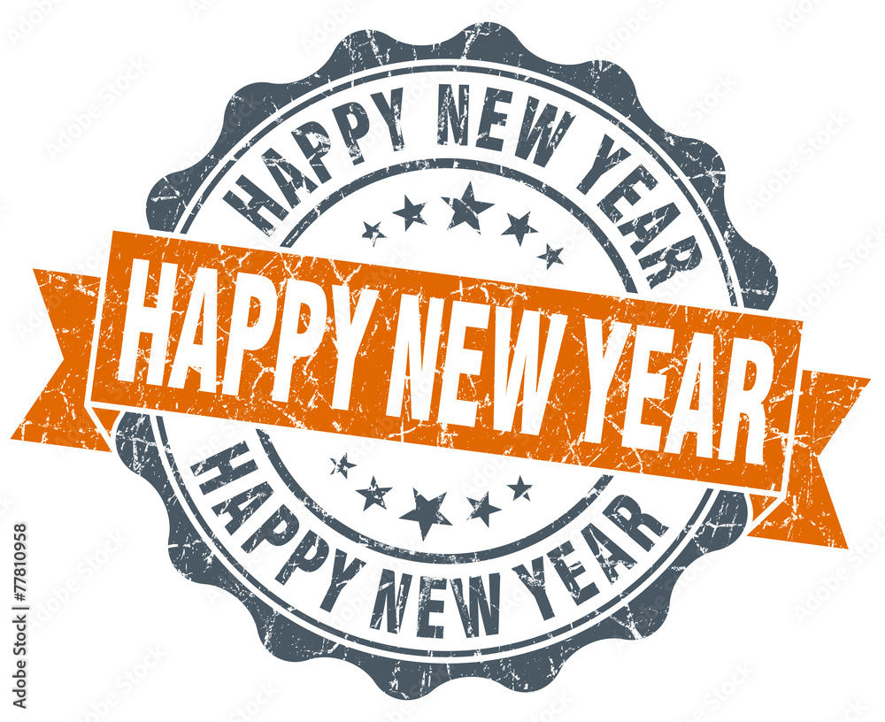 Fototapeta premium happy new year vintage orange seal isolated on white
