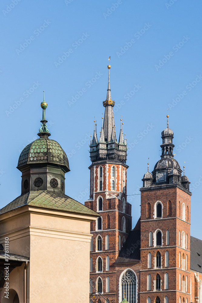 Towers of St.Mary and Sukienice (cloth market) in Krakow