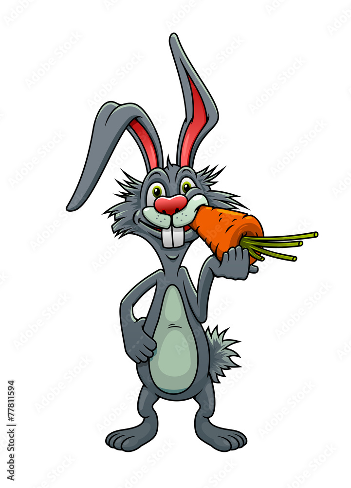 Funny cartoon rabbit eating a carrot Stock Vector | Adobe Stock