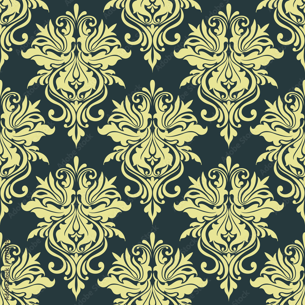 Yellow dainty floral damask seamless pattern