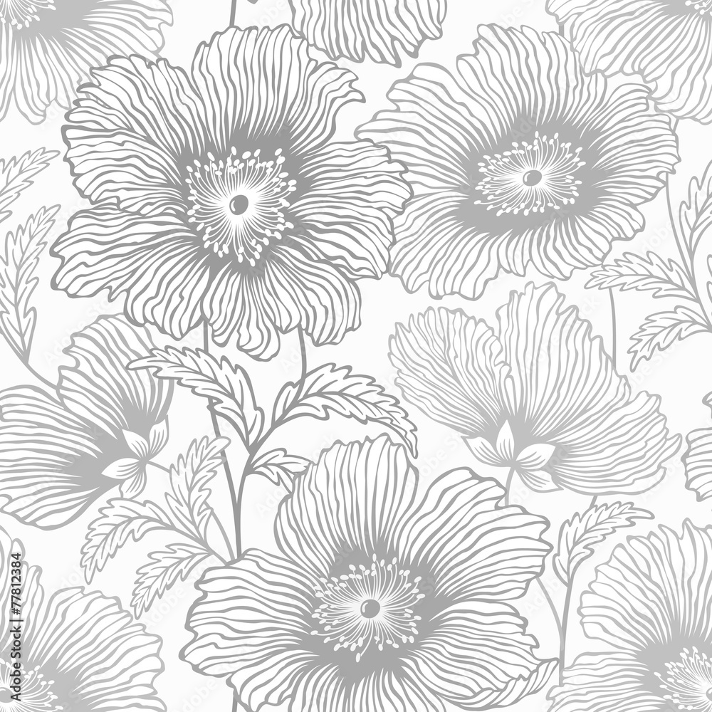 seamless monochrome floral patterrn