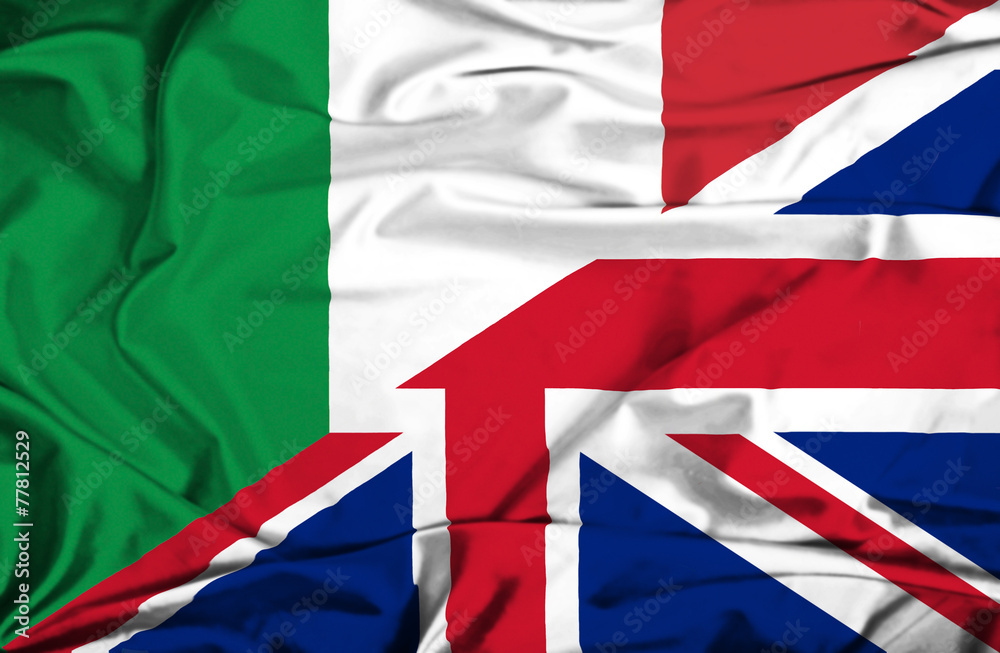 Waving flag of United Kingdon and Italy Waving flag of United Kingdon and Italy