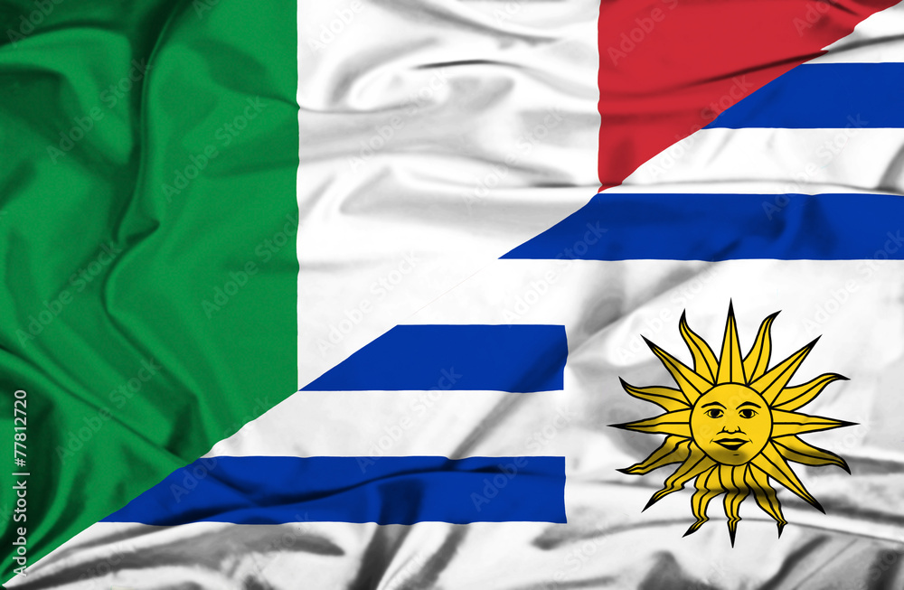 Obraz premium Waving flag of Uruguay and Italy
