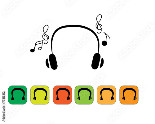 Headphones with cord and word music isolated vector