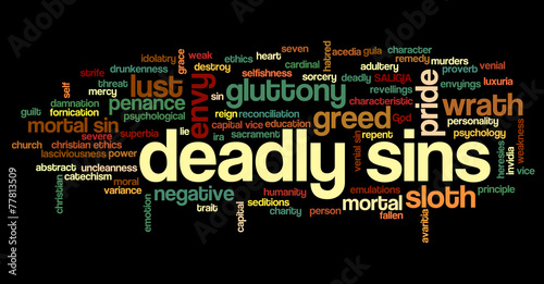 Canvas-taulu Tag cloud related to seven deadly sins