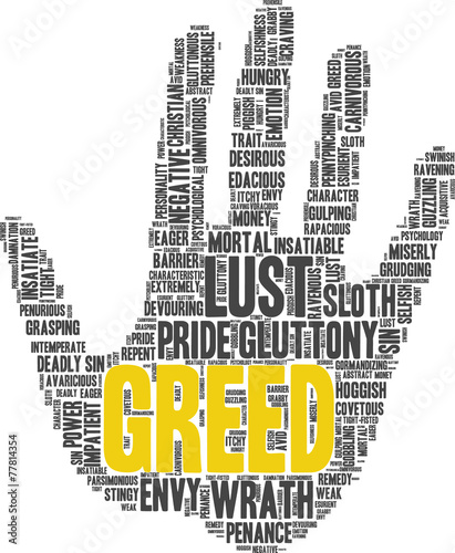 Foto Tag cloud related to seven deadly sins: greed