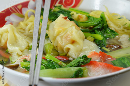 egg noodle with barbecue pork and wanton in the soup