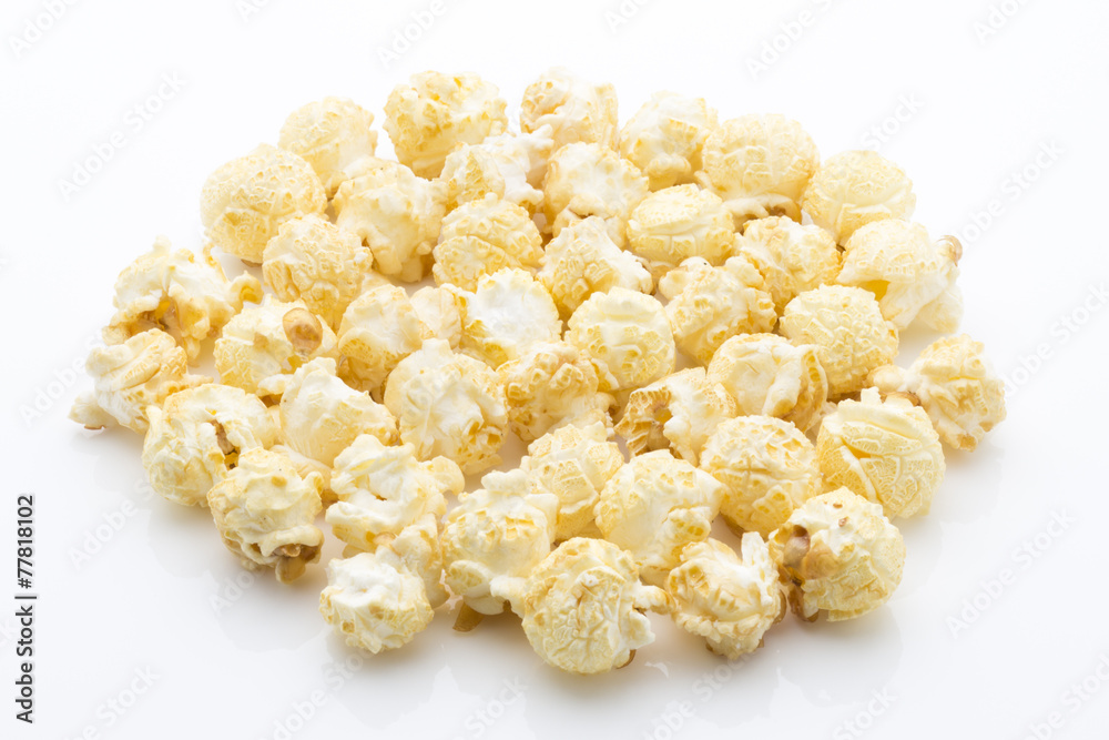 Popcorn isolated on the white background.