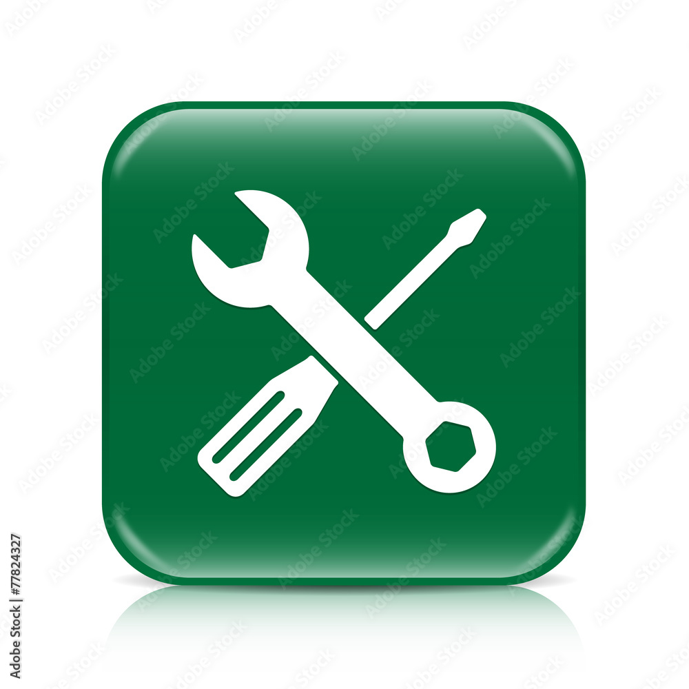 Green screwdriver & spanner button icon with reflection Green screwdriver & spanner button icon with reflection