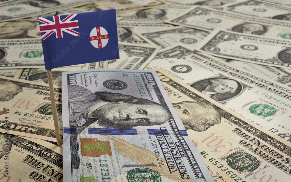 Flag of New South Wales sticking in various american banknotes.( Flag of New South Wales sticking in various american banknotes.(