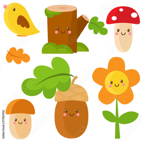 Set of woodland characters. Vector illustration photo