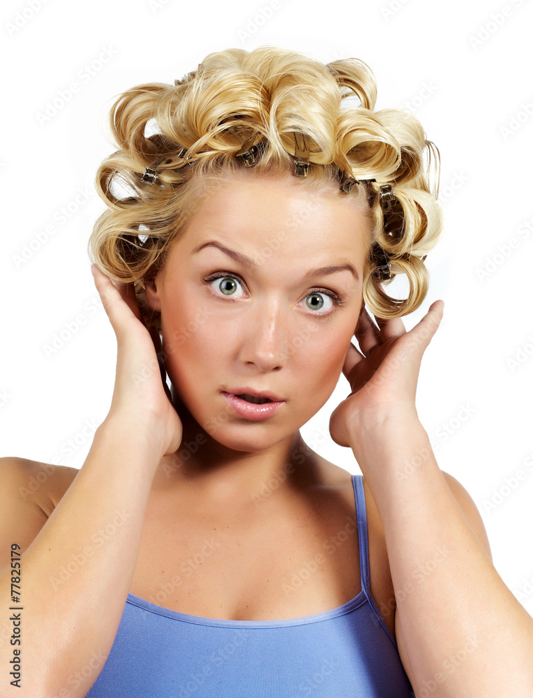 Fototapeta premium Woman Wearing Curlers