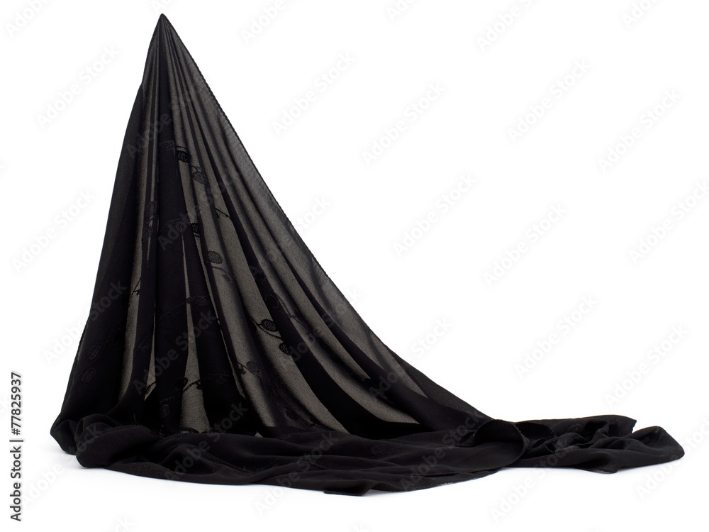 Naklejka premium Fine black fabric headscarf, veil, hijab style material.