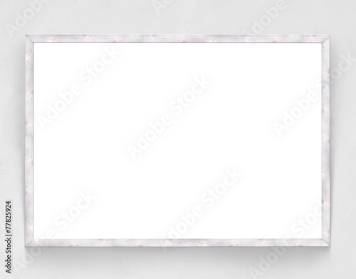 Blank banner with wooden frame on plaster wall background