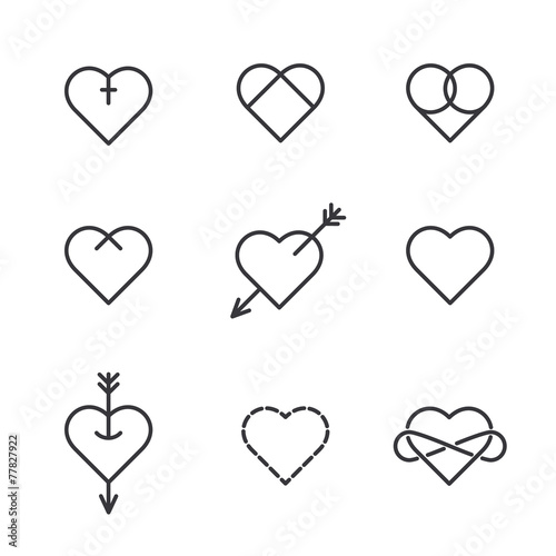 Set of nine lined hearts in...