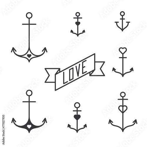 Set of seven lined anchors ...