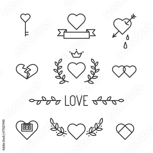 Set of lined hearts and ele...