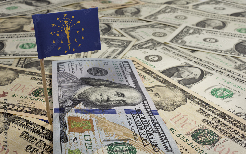 Flag of Indiana sticking in various american banknotes.(series) Flag of Indiana sticking in various american banknotes.(series)