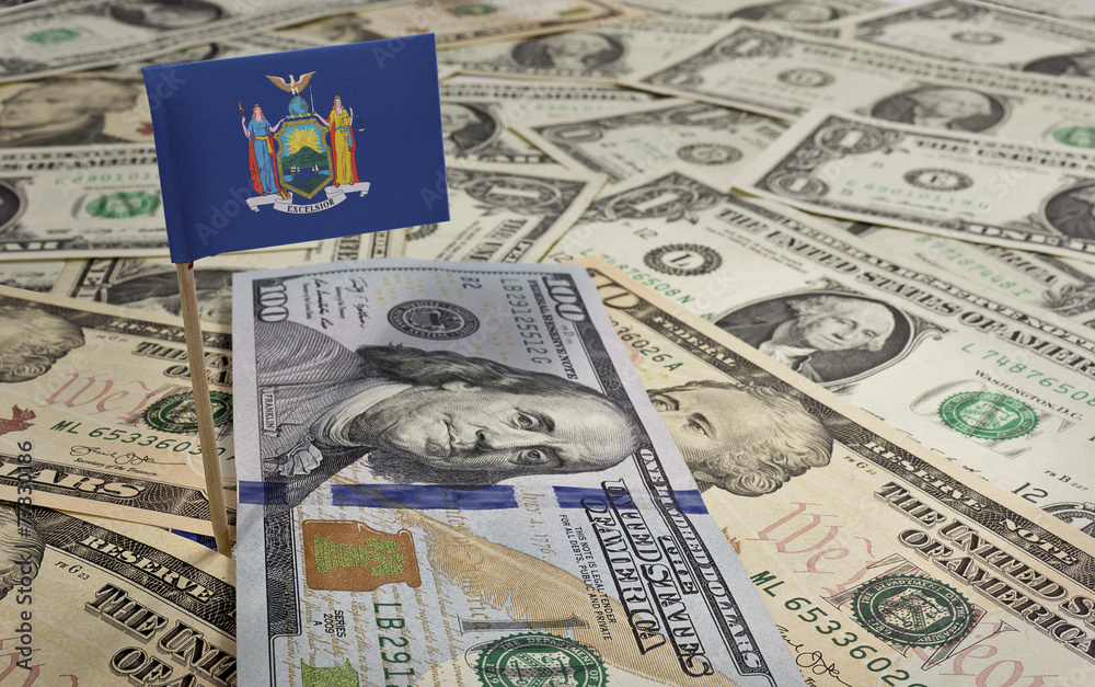 Flag of New York sticking in various american banknotes.(series) Flag of New York sticking in various american banknotes.(series)