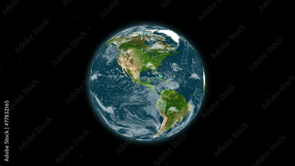 Planet earth with clouds rotating in space