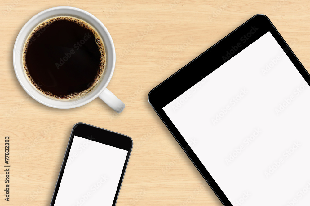 Workplace with mobile phone and tablet Workplace with mobile phone and tablet