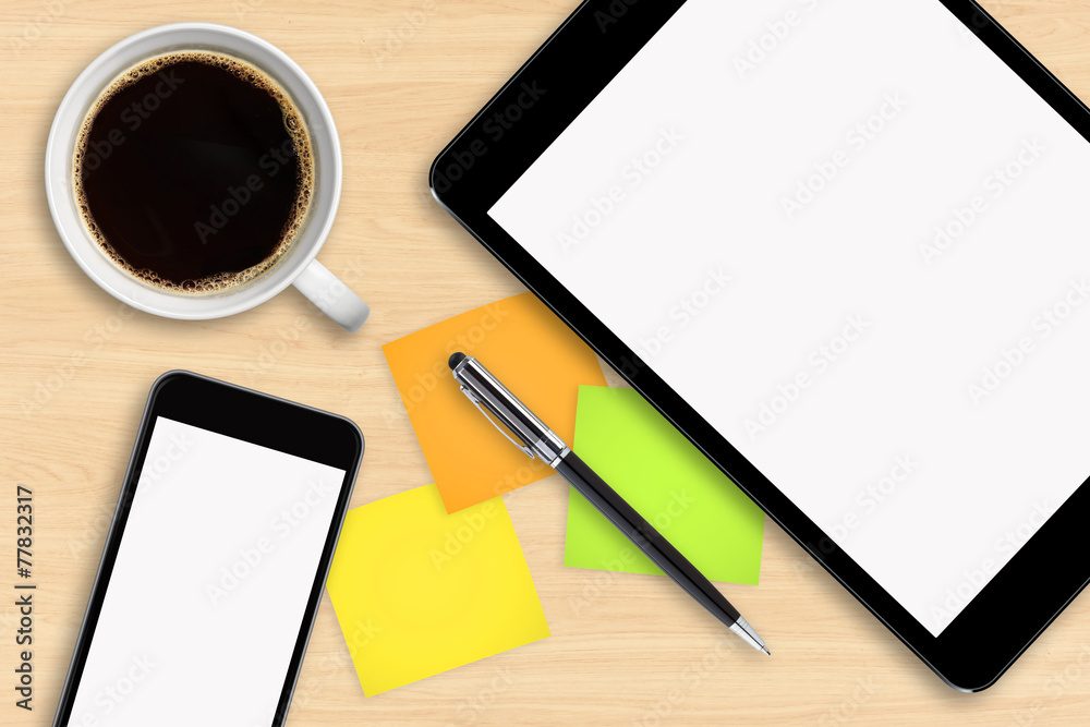 Workplace with mobile phone and tablet Workplace with mobile phone and tablet