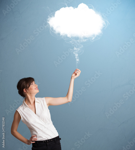 Beautiful lady holding cloud