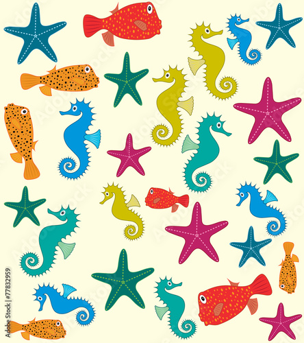 Sea animals vector pattern