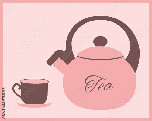 Teapot and teacup in pink and brown color