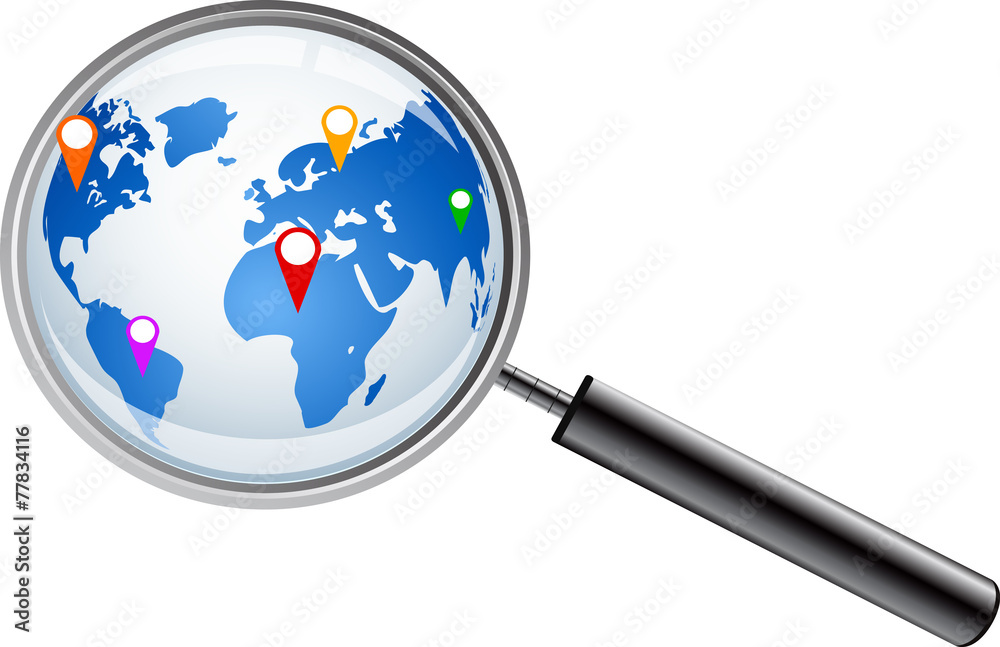 World map with magnifying glass World map with magnifying glass