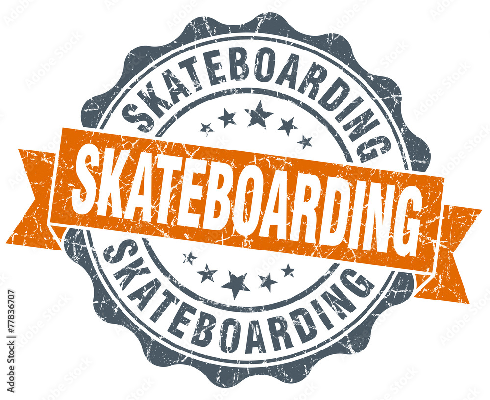 Obraz premium skateboarding vintage orange seal isolated on white