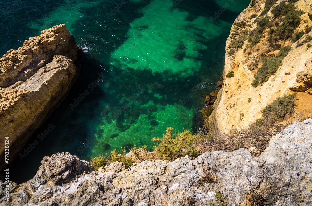 High rocky coastline in the Algarve