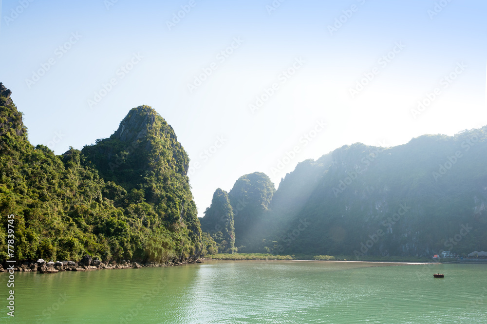 Ha Long bay and green mountains vietnam
