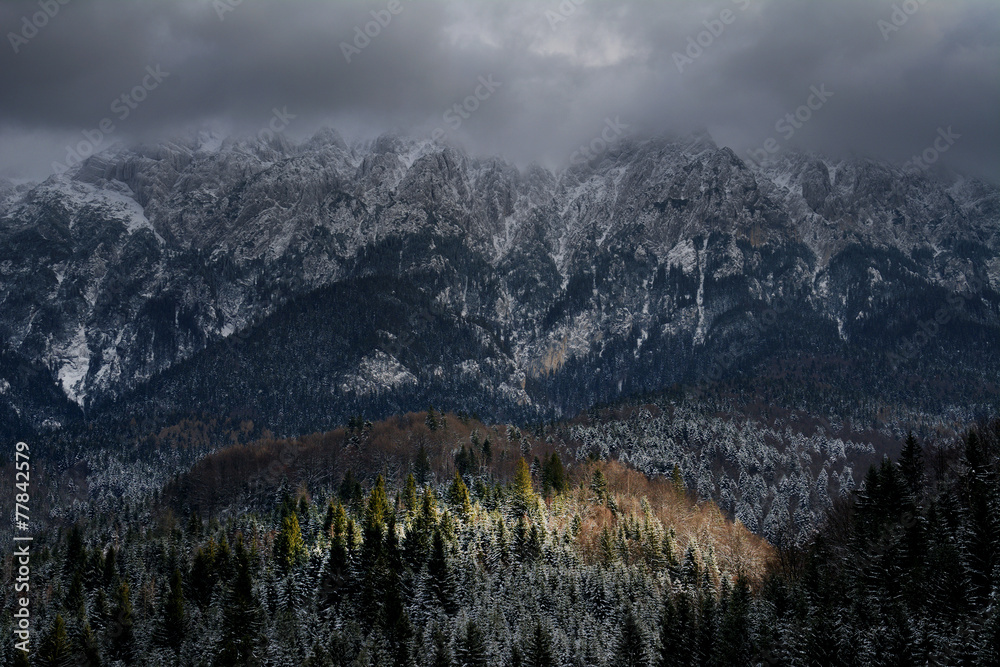 Obraz premium Alpine winter landscape in Transylvania, Romania, Europe